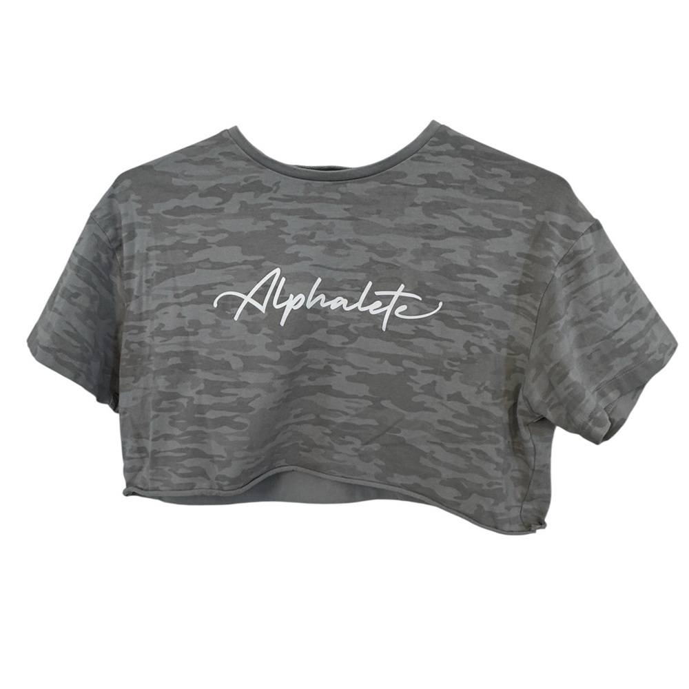 Alphalete High End Gray Camo Women’s S Soft Workout Crop Top MINTY - Picture 1 of 4